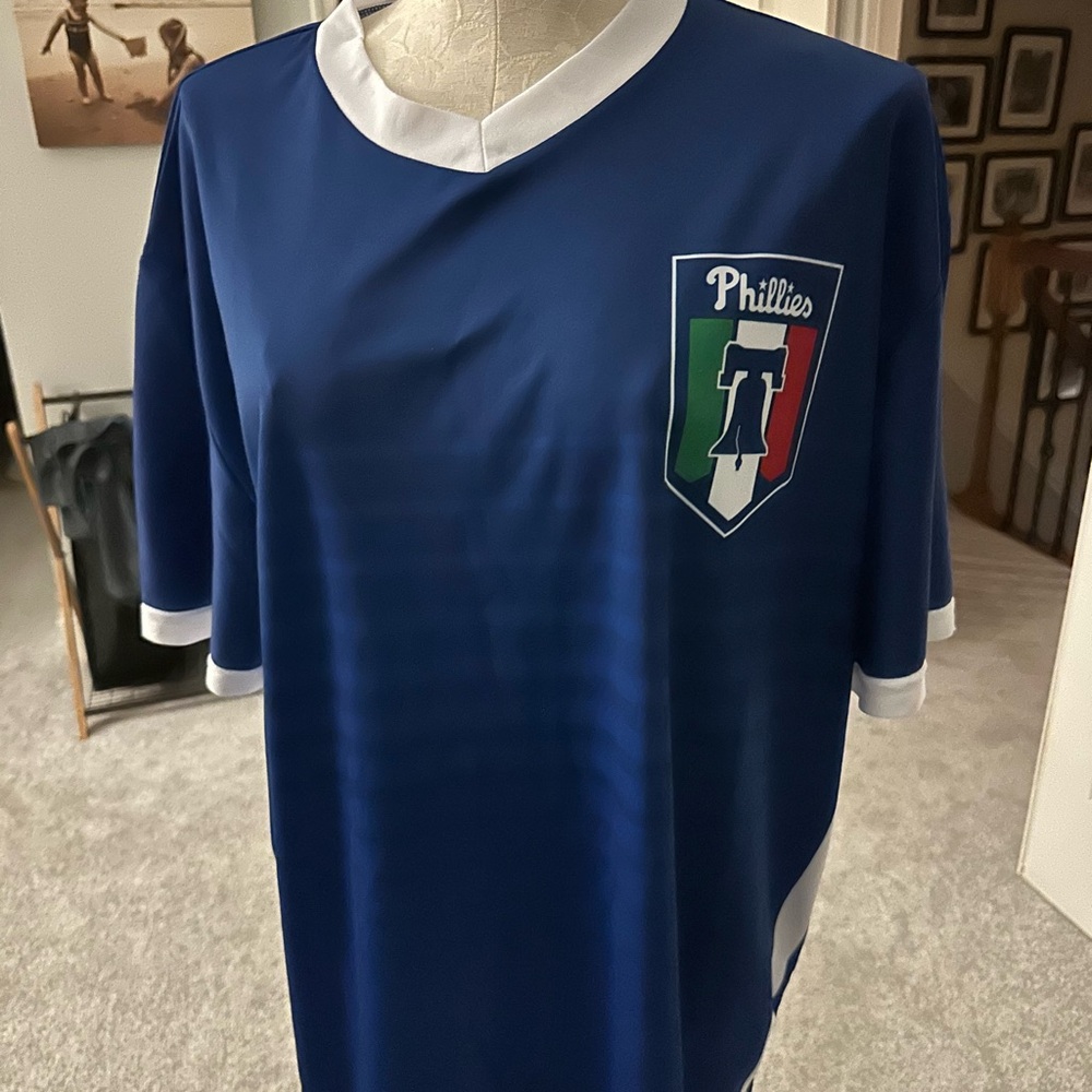 Blue and White Vintage Phillies Men's Shirt